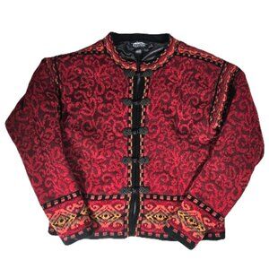 Icelandic Design Nordic Cardigan Sweater Women's Size Small Wool Blend Red Black